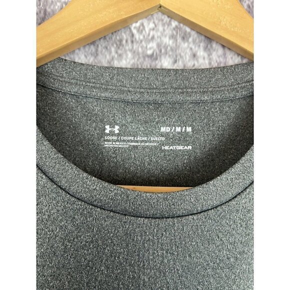Under Armour Grey Black Training Shirt Top Tee Tank Men's Sport Loose Fit Medium - Picture 3 of 12
